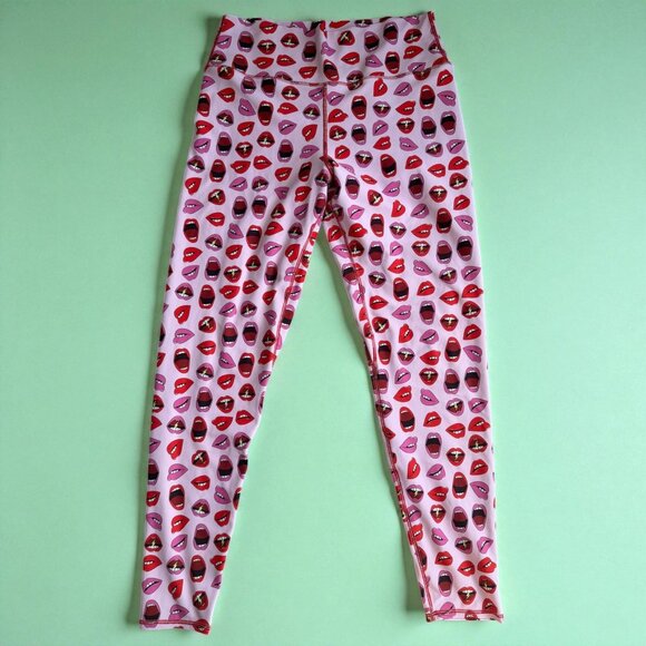 BRITTANY ALLEN Athleisure Project Runway Lipstick Print Workout Tights Leggings - Picture 1 of 8